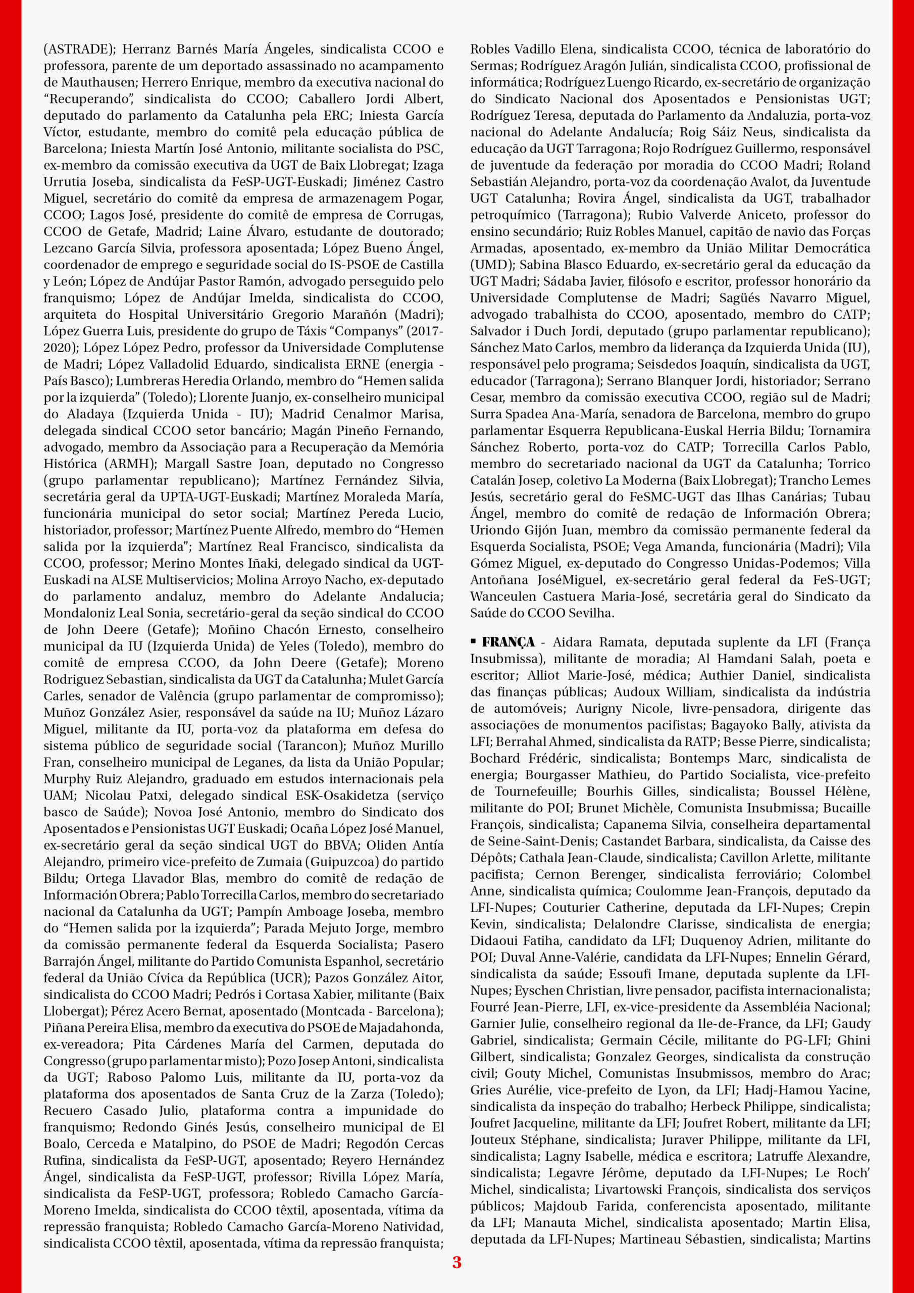 Assinaturas do Manifesto (continuação da Espanha, França)